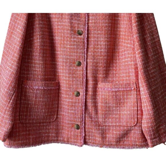 J. JILL Dahlia Coral & Pink Tweed Jacket Blazer Womens Button Front, Size XL - Picture 4 of 4